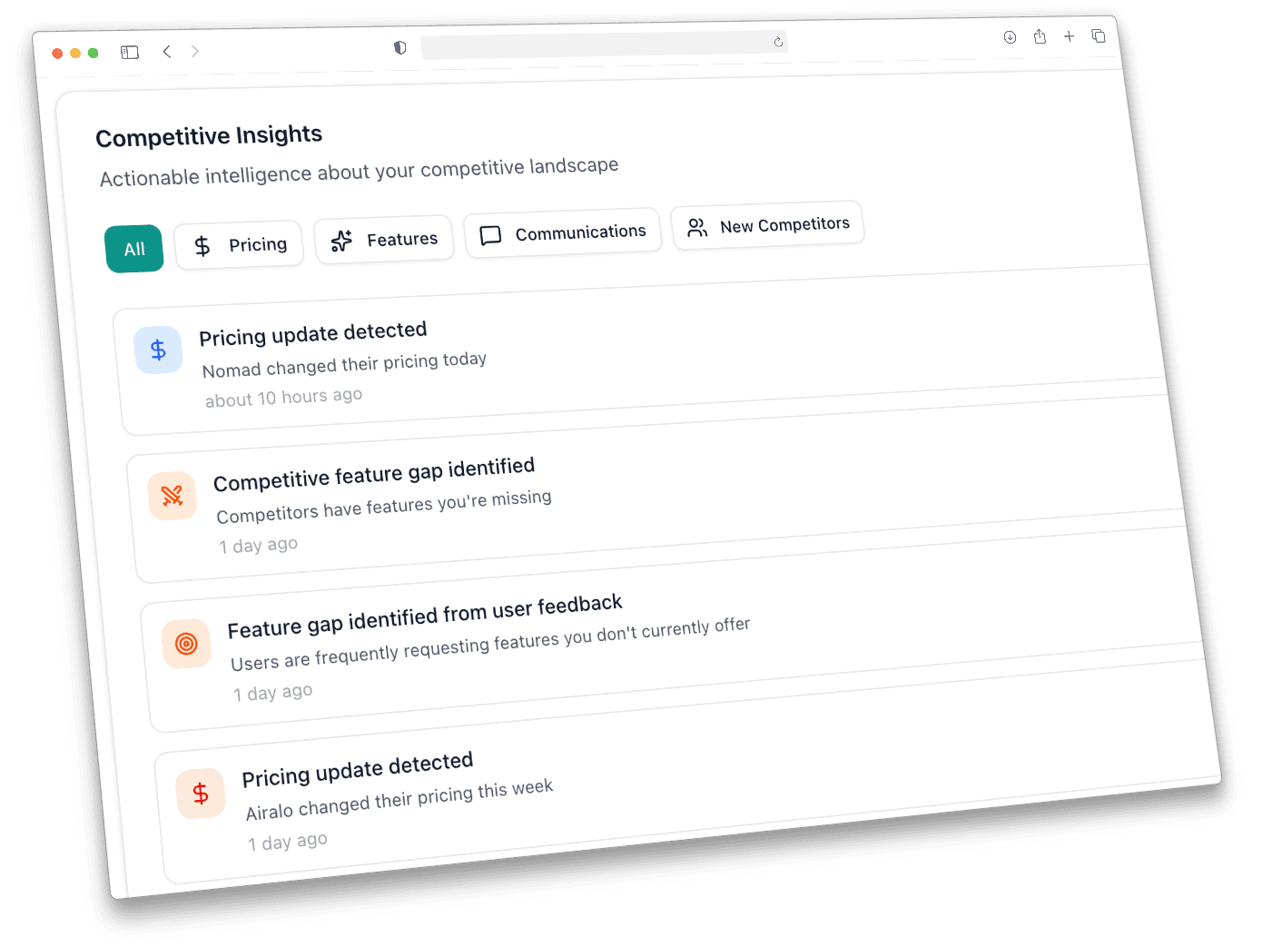 CompetiTracker Dashboard - Competitor Comparison Matrix